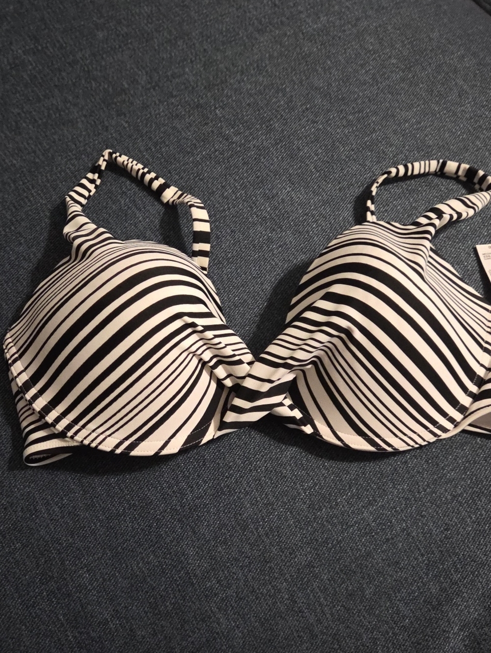 Tropical Escape Black & White Striped Push-Up Bikini Top